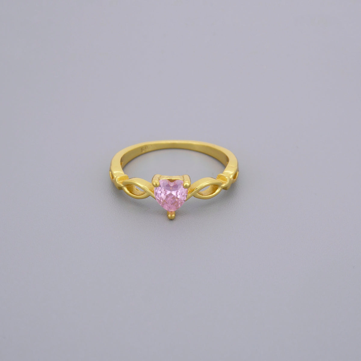 Pink Cz Stone Heart Ring