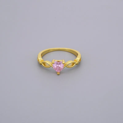 Pink Cz Stone Heart Ring
