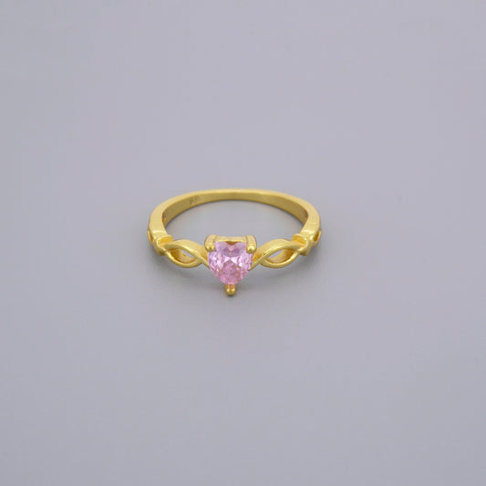 Pink Cz Stone Heart Ring