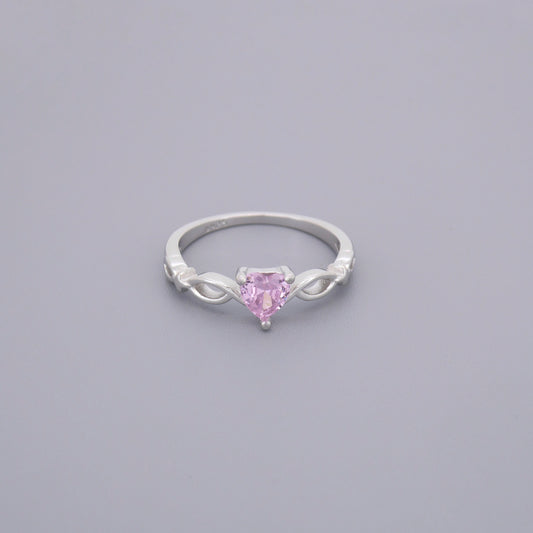 Pink Cz Stone Heart Ring