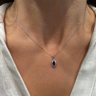 Sapphire & Diamond Cluster Necklace, 18k White Gold