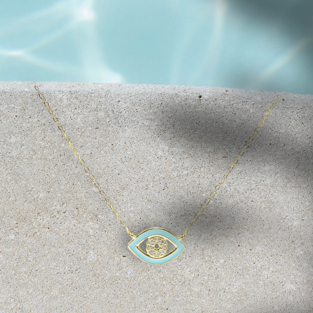 Turquoise Enamel Eye Necklace