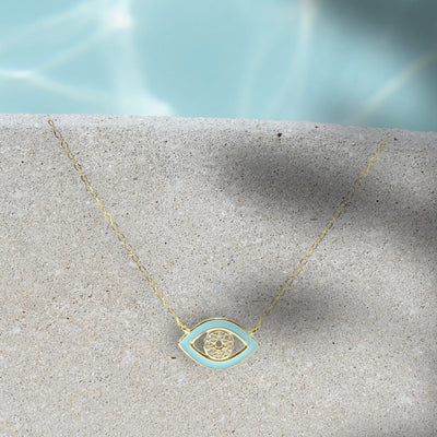 Turquoise Enamel Eye Necklace