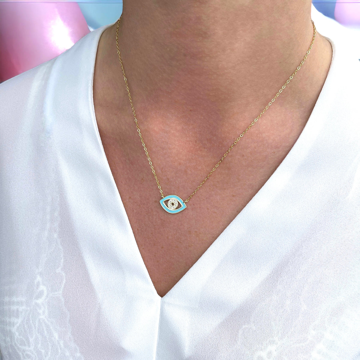 Turquoise Enamel Eye Necklace