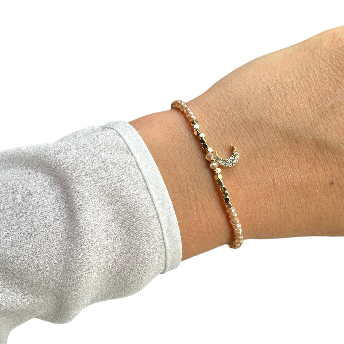 Moon Bead Bracelet, Gold Plated