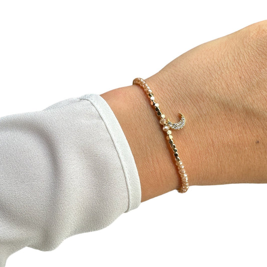 Moon Bead Bracelet, Gold Plated