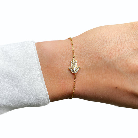 Small Hand of Fatima Hamsa Bracelet Cz