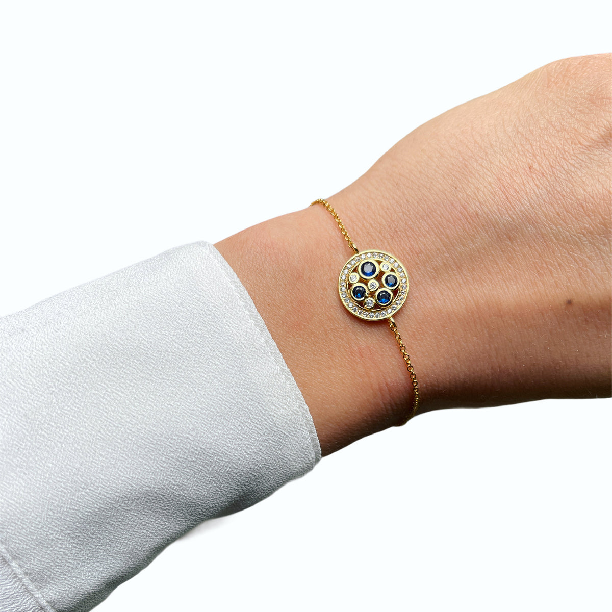 Blue Stone Disc Bracelet Cz