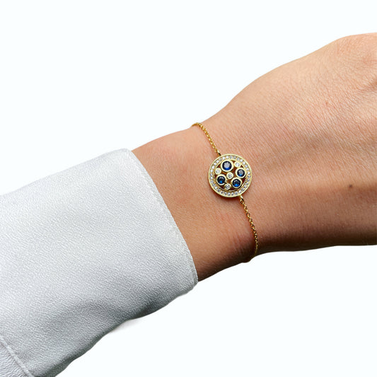 Blue Stone Disc Bracelet Cz