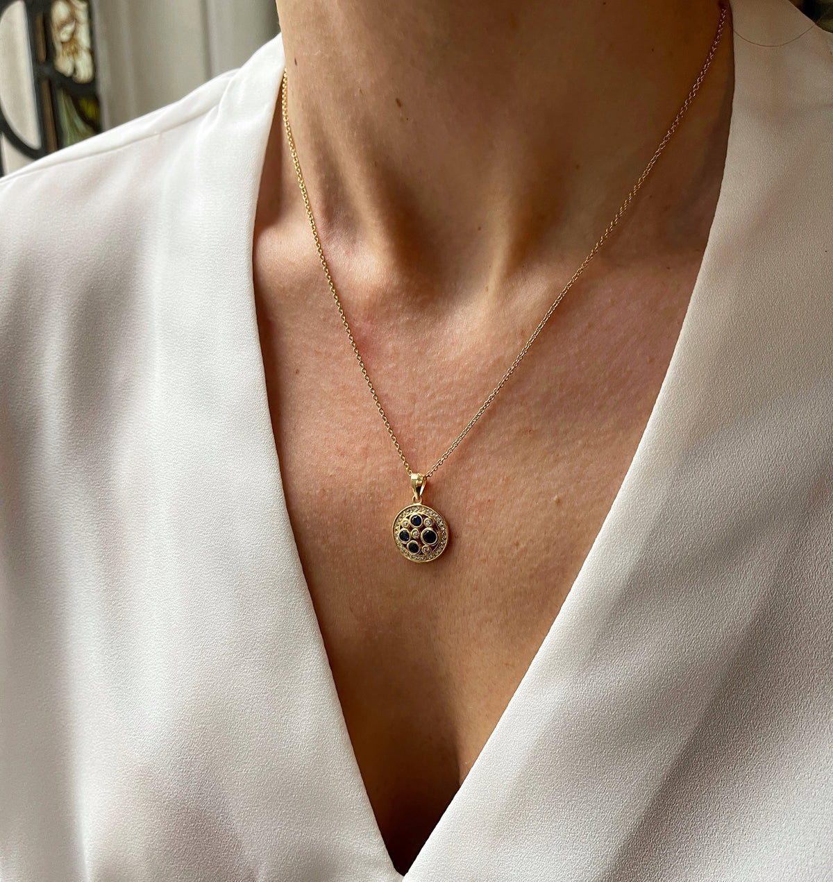 Blue Cz Disc Necklaces
