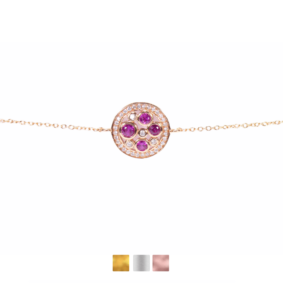 Red Stone Disc Bracelet Cz