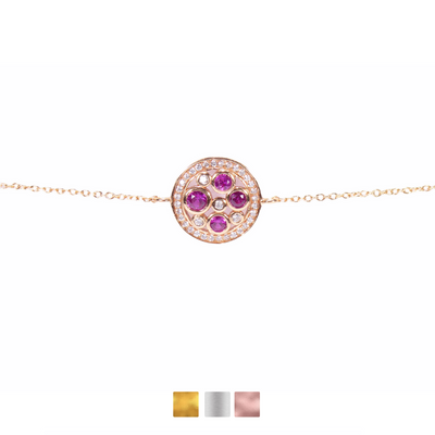 Red Stone Disc Bracelet Cz