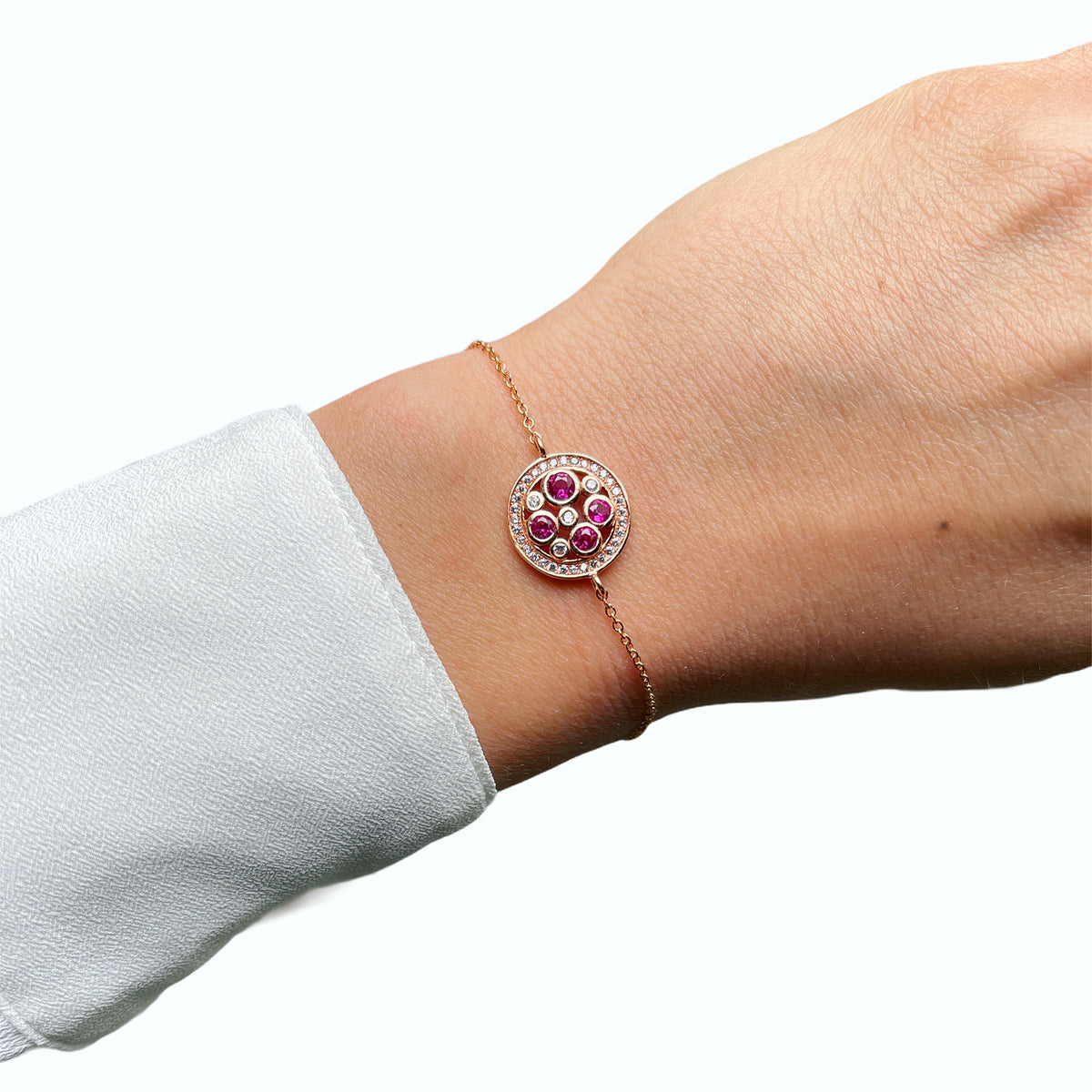 Red Stone Disc Bracelet Cz
