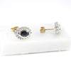 British Vintage Sapphire & Diamonds Cluster Stud Earrings, 9ct Solid Yellow Gold