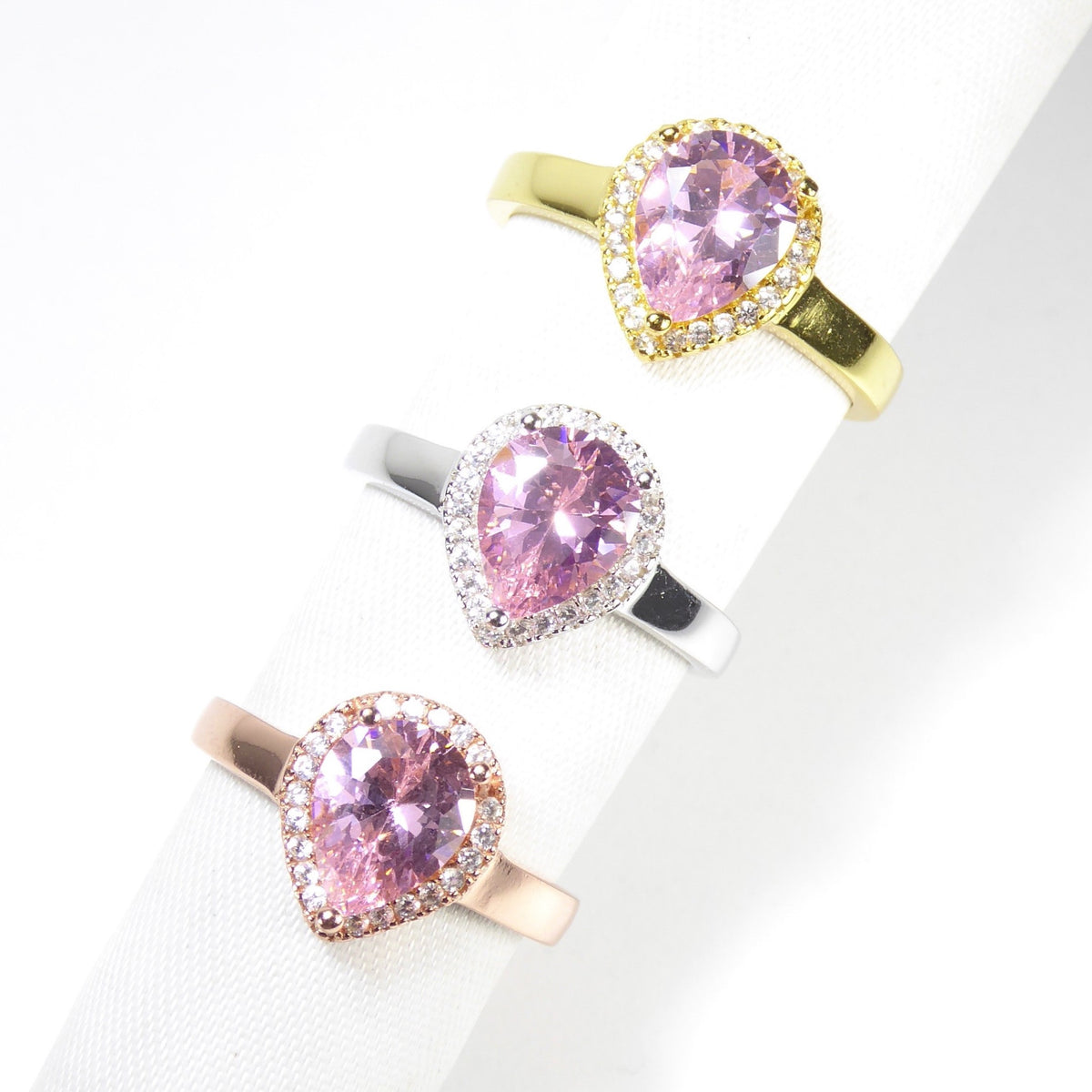 Pink Single Stone Drop Rings