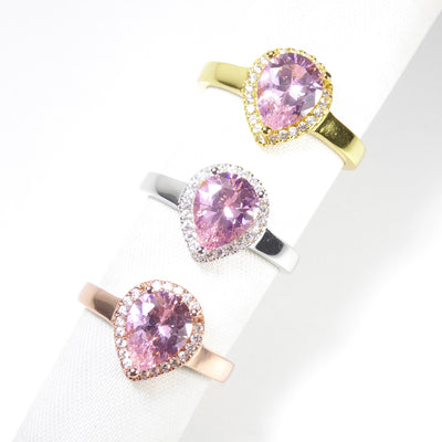 Pink Single Stone Drop Rings