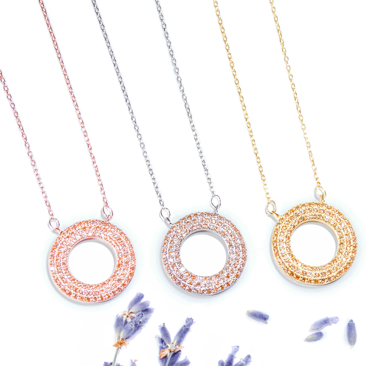 Champagne Cz Circle Necklaces