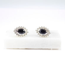 British Vintage Sapphire & Diamonds Cluster Stud Earrings, 9ct Solid Yellow Gold