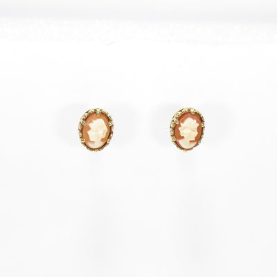 British Vintage Cameo Stud Earrings, 9ct Solid Yellow Gold