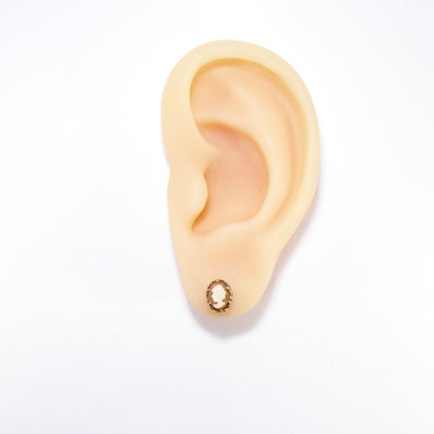 British Vintage Cameo Stud Earrings, 9ct Solid Yellow Gold