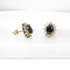 British Vintage Sapphire & Diamonds Cluster Stud Earrings, 9ct Solid Yellow Gold