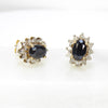 British Vintage Sapphire & Diamonds Cluster Stud Earrings, 9ct Solid Yellow Gold