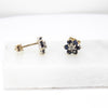 British Vintage Sapphire & Diamonds Cluster Stud Earrings, 9ct Solid Yellow Gold