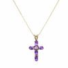 British Vintage Solid Natural Amethyst & Diamond Cross Necklace , 9K Yellow Gold ( With 18" Gold Chain )