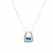 British Vintage Blue Topaz & Natural Diamond  Pendant Necklace , 9K Solid White Gold ( With 18" Gold Chain )