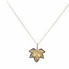 Large Plane Leaf  14K Solid Yellow Gold & Simulated Diamonds Necklace ( Chain 18" / 45cm )