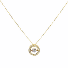 Moving Stone Halo Circle Necklace 14K Solid Yellow Gold & Simulated Diamond