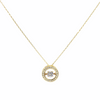 Moving Stone Halo Circle Necklace 14K Solid Yellow Gold & Simulated Diamond