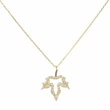 Small Leaf 14K Solid Yellow Gold & Simulated Diamonds Necklace ( Chain 18" / 45cm )