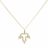 Small Leaf 14K Solid Yellow Gold & Simulated Diamonds Necklace ( Chain 18" / 45cm )