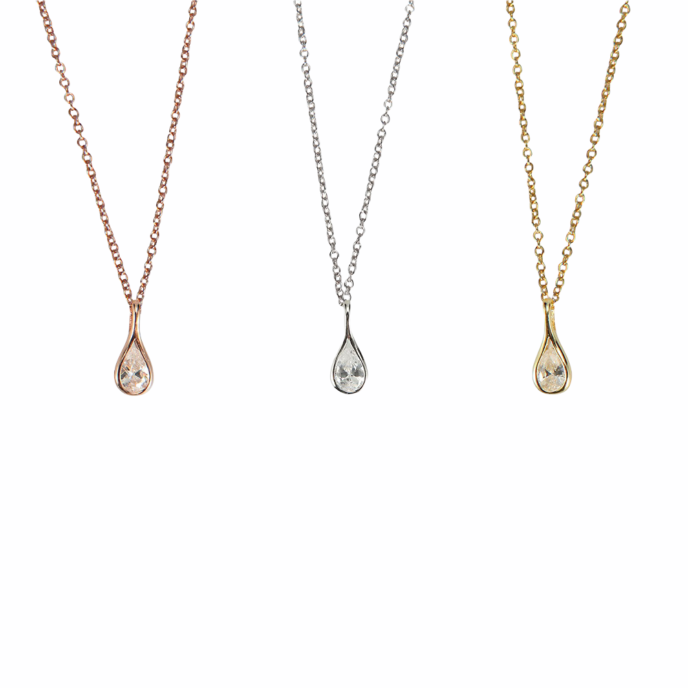 Drop Solitaire Cz Necklaces