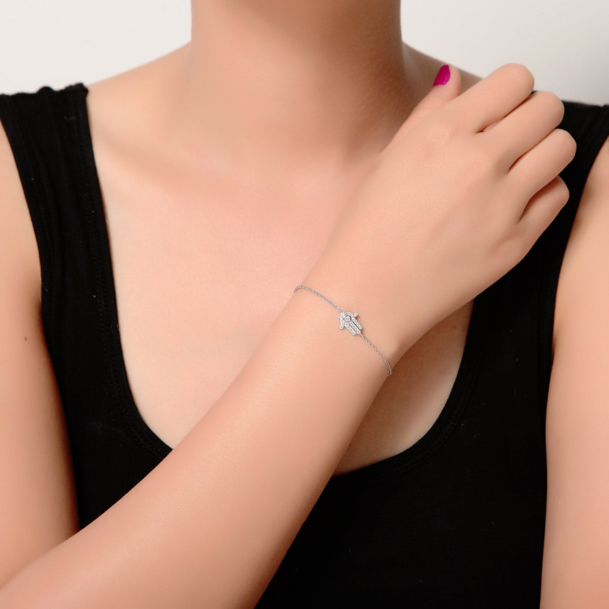 Small Hand of Fatima Hamsa Bracelet Cz
