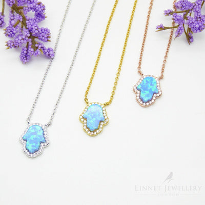 Faux Opal Hand Necklaces