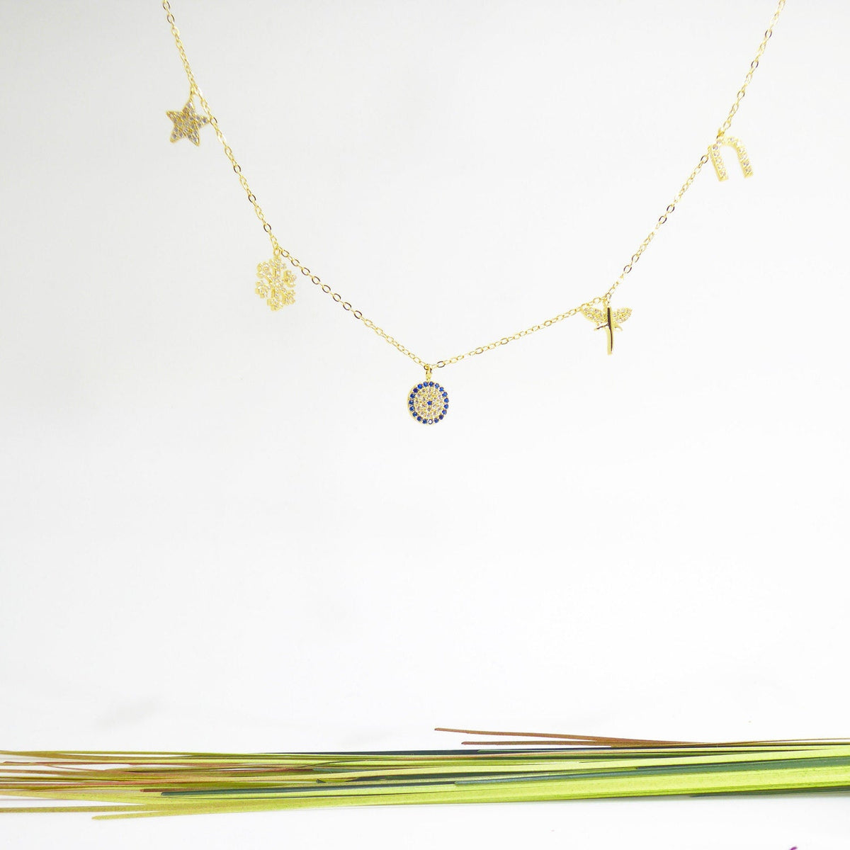 Lucky Symbols ( Evil Eye, Horse Shoe, Star, Dragonfly, Snowflake) Necklaces