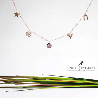 Lucky Symbols ( Evil Eye, Horse Shoe, Star, Dragonfly, Snowflake) Necklaces