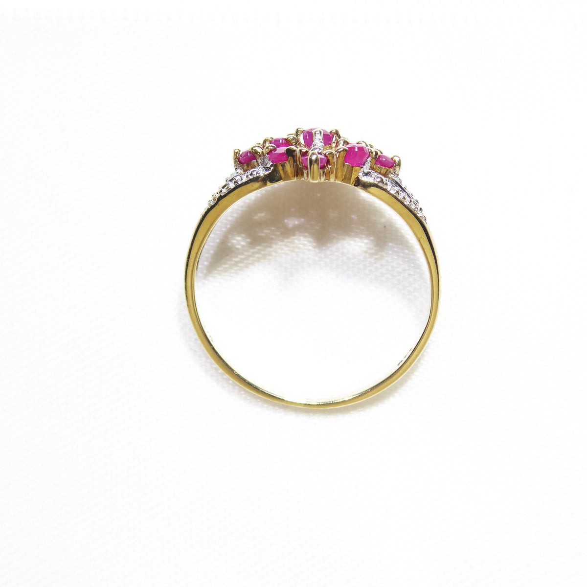 British Vintage Ruby & Diamond Ring, 9k Solid Gold  ( UK L / US 6 )