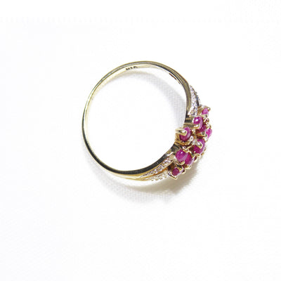 British Vintage Ruby & Diamond Ring, 9k Solid Gold  ( UK L / US 6 )