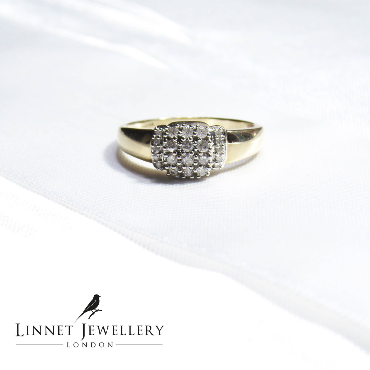 British Vintage Genuine Diamonds Ring, 9k Solid Gold  ( UK Q / US 8 )