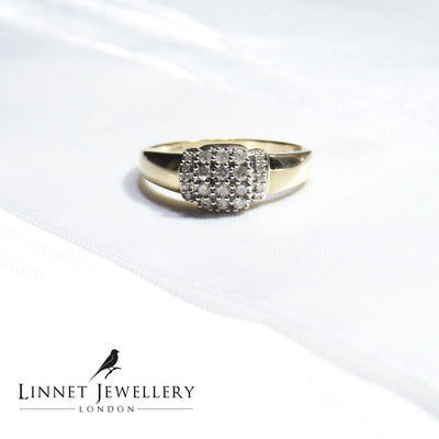 British Vintage Genuine Diamonds Ring, 9k Solid Gold  ( UK Q / US 8 )