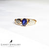 Vintage Sapphire & Genuine Diamonds Cluster Ring , 14K Solid Rose Gold ( UK M / US 6 )