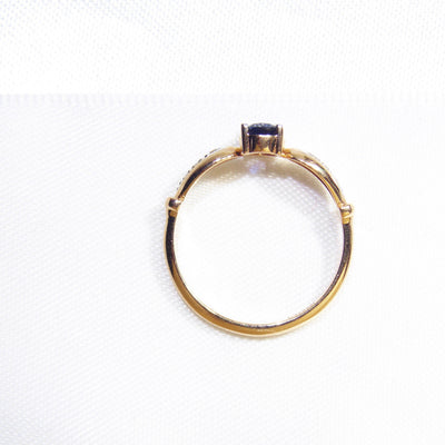 Vintage Sapphire & Genuine Diamonds Cluster Ring , 14K Solid Rose Gold ( UK M / US 6 )