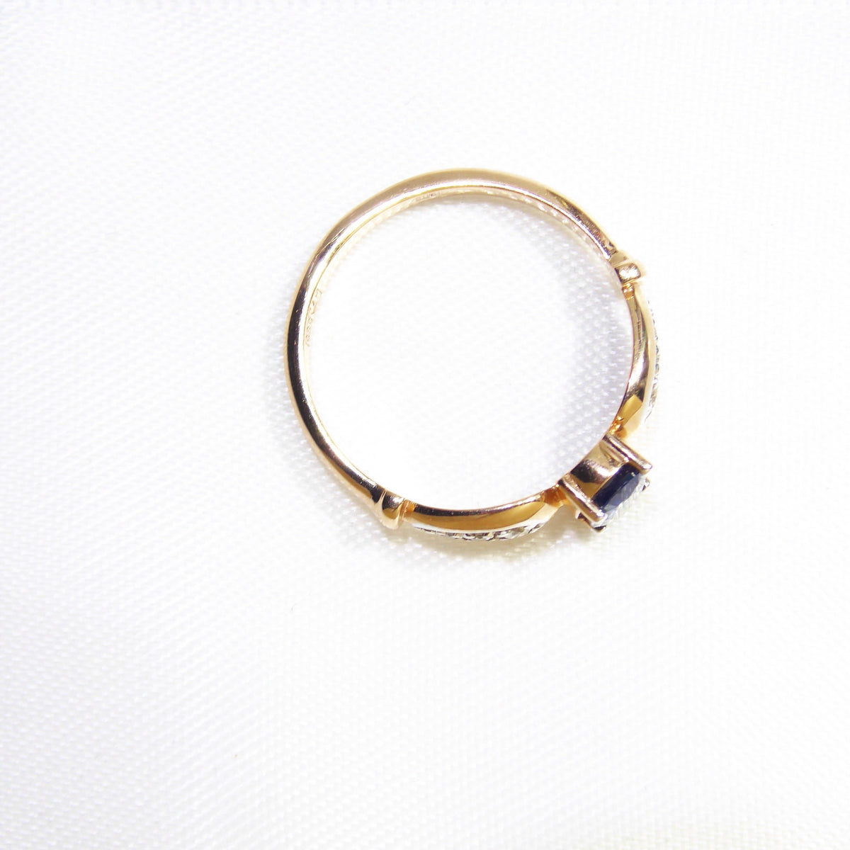Vintage Sapphire & Genuine Diamonds Cluster Ring , 14K Solid Rose Gold ( UK M / US 6 )