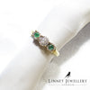 Unique British Vintage Emerald & Diamond Trilogy Ring , 9K Solid Gold ( UK O / US 8 )