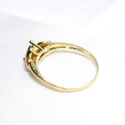 British Vintage Sapphire & Genuine Diamonds Ring, 18k Solid Gold  ( UK M 1/2 - US 6,5 )