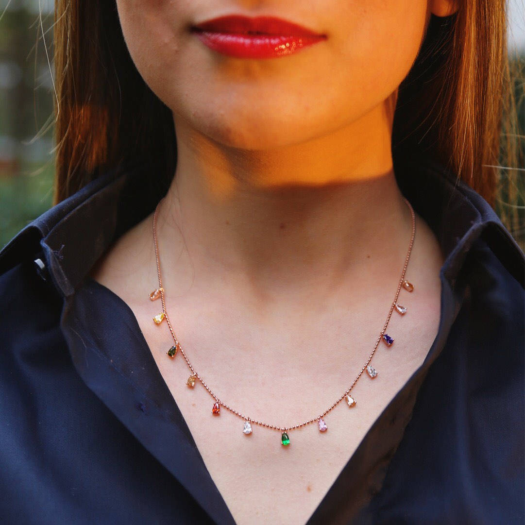 Multi Colour Drop Necklaces, CZ Stones