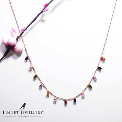 Multi Colour Drop Necklaces, CZ Stones